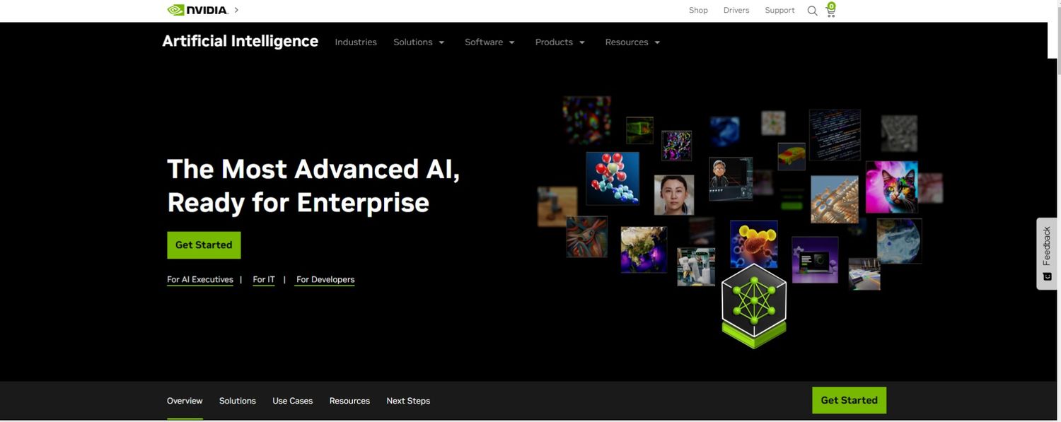 Screenshot showing the Nvidia AI homepage.