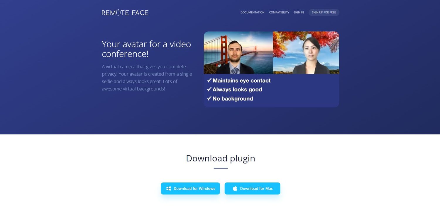 Screenshot showing the Remote Face homepage.