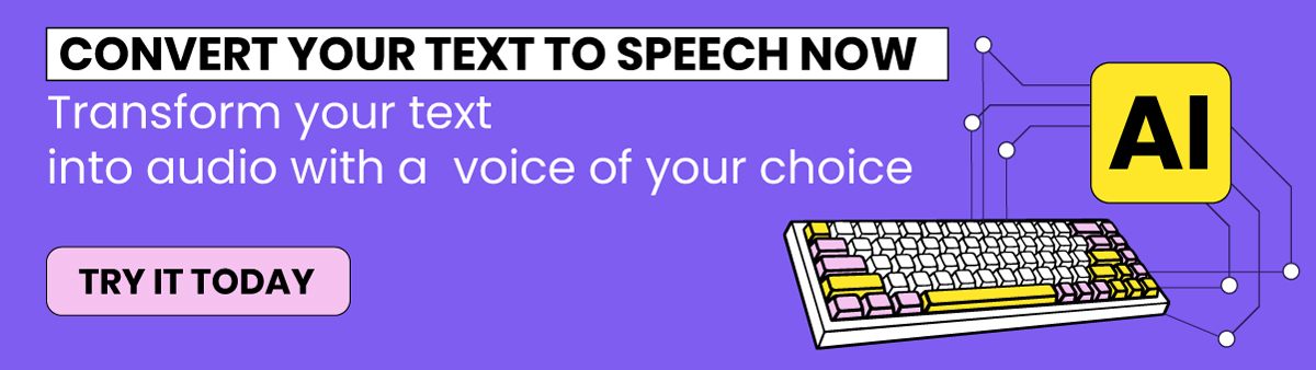 Call to action with a keyboard to represent converting text to speech, a service offered by Powtoon